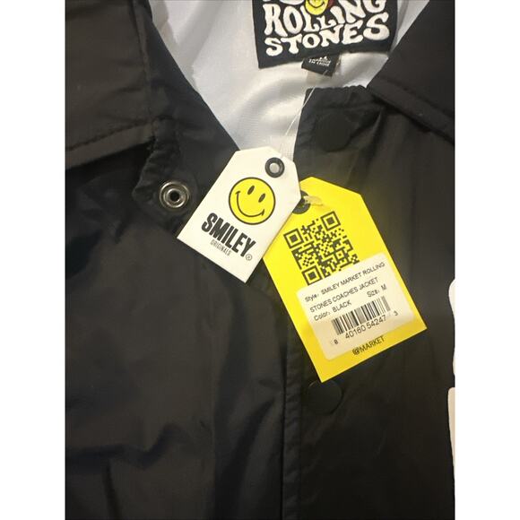 Market Smiley Coaches Jacket Rolling Stones Medium Black Nylon - Picture 6 of 15